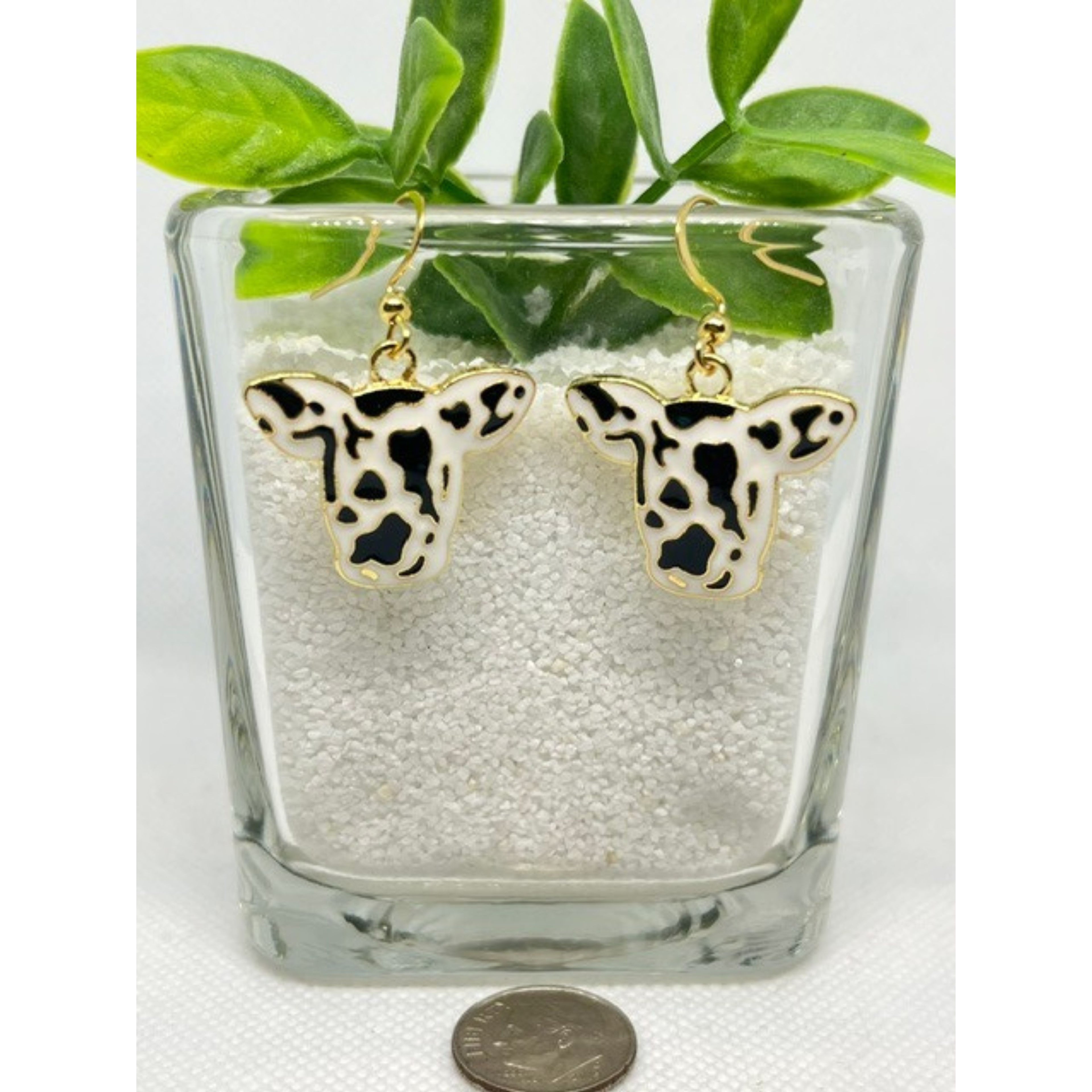 Black and White Cow Head Dangle Earrings