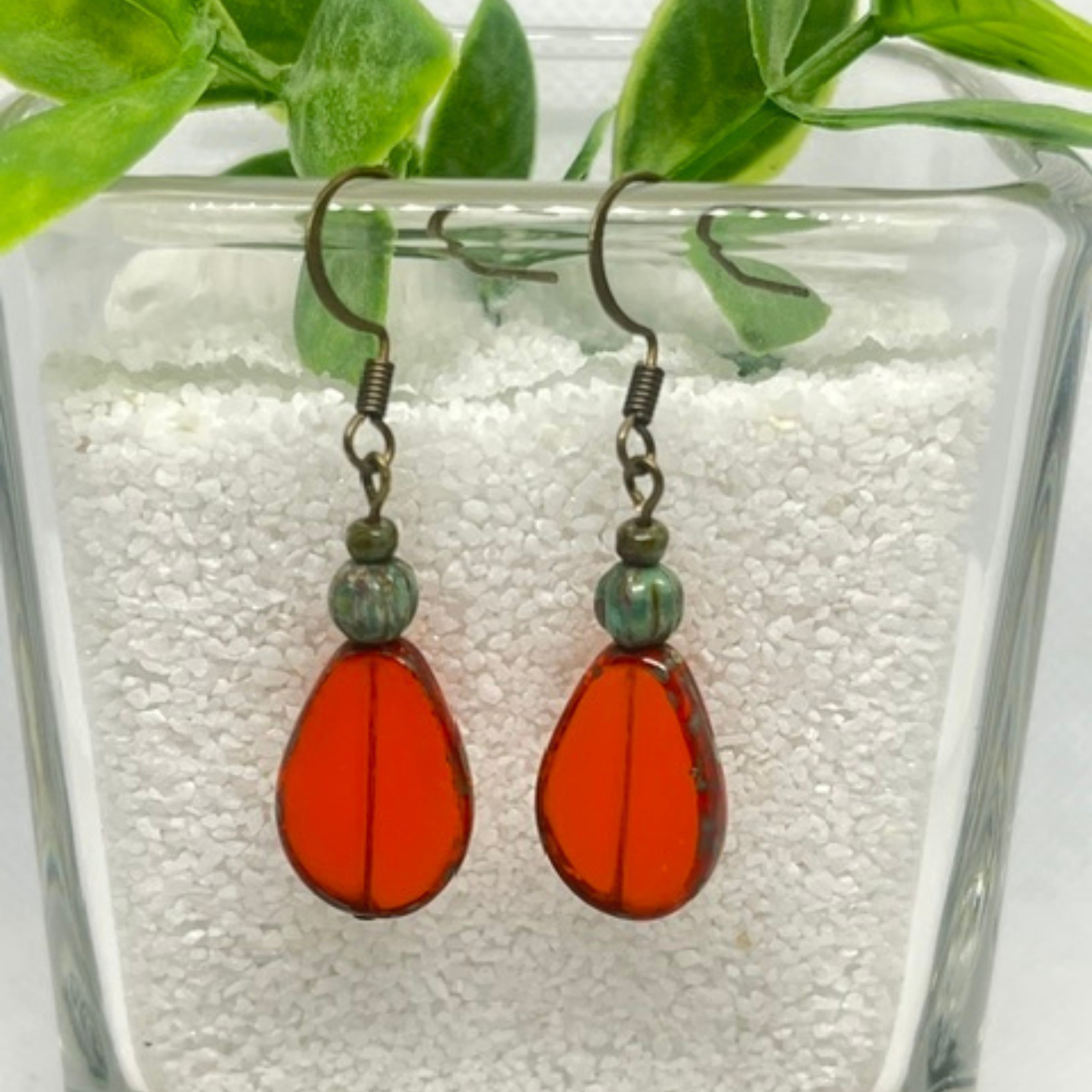 Orange Opaline Dangle Earrings