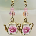 Floral Teapot Dangle Earrings